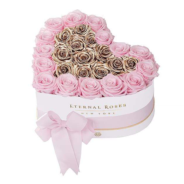 Eternal Roses® White / Pink Martini Gold Grand Chelsea Mezzo Eternal Rose Gift Box