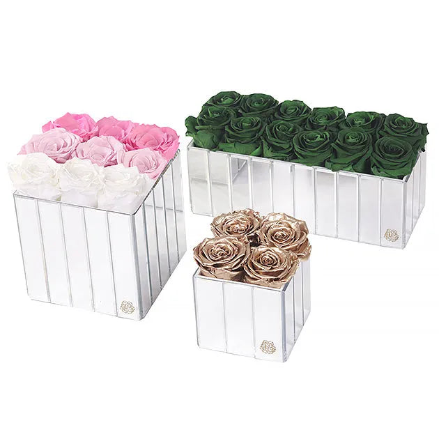 Modern Mirrored Lexington Gift Box | Elegant Infinity Roses in A Mirror Box