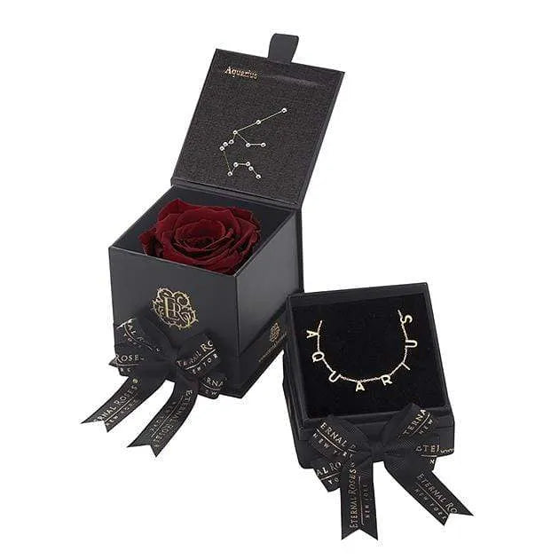 Eternal Roses® Wineberry Aquarius Astor Box & Necklace Bundle