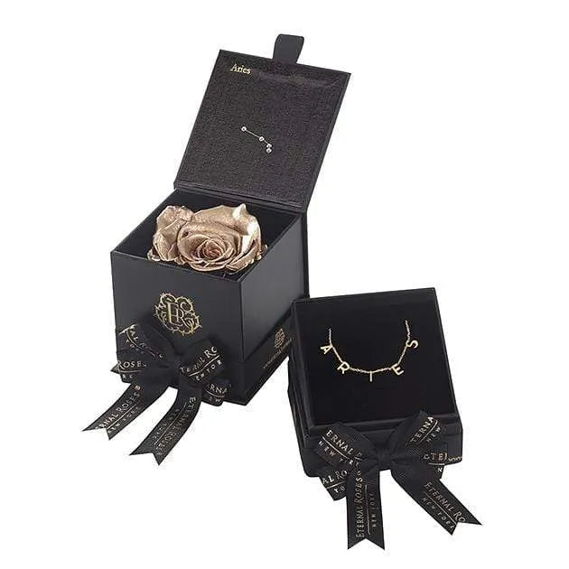 Eternal Roses® Gold Aries Astor Box & Necklace Bundle