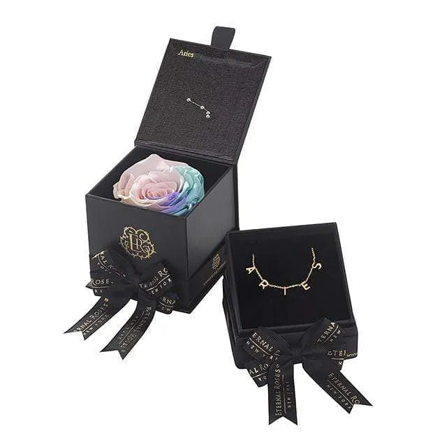 Eternal Roses® Candy Rainbow Aries Astor Box & Necklace Bundle