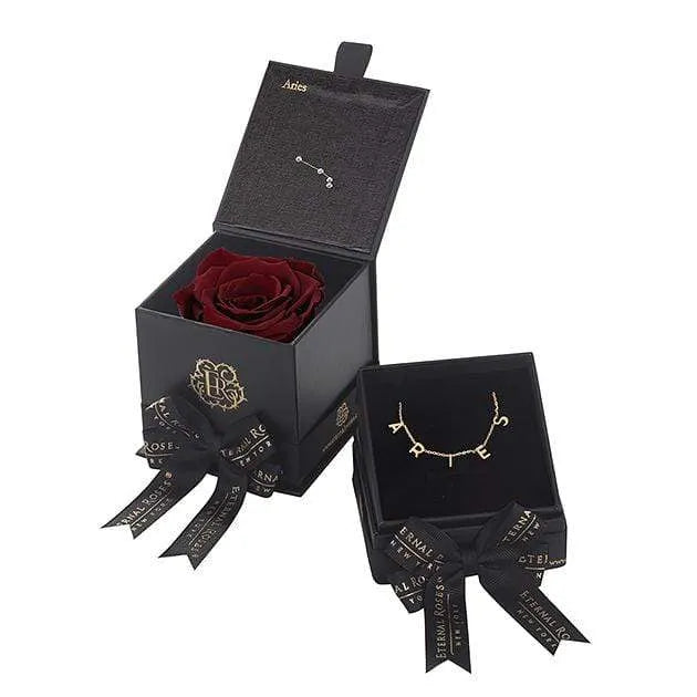 Eternal Roses® Wineberry Aries Astor Box & Necklace Bundle