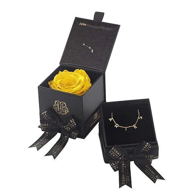 Eternal Roses® Friendship Yellow Aries Astor Box & Necklace Bundle