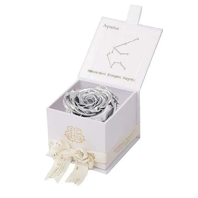 Eternal Roses® White / Silver Astor Eternal Rose Gift Box - Aquarius