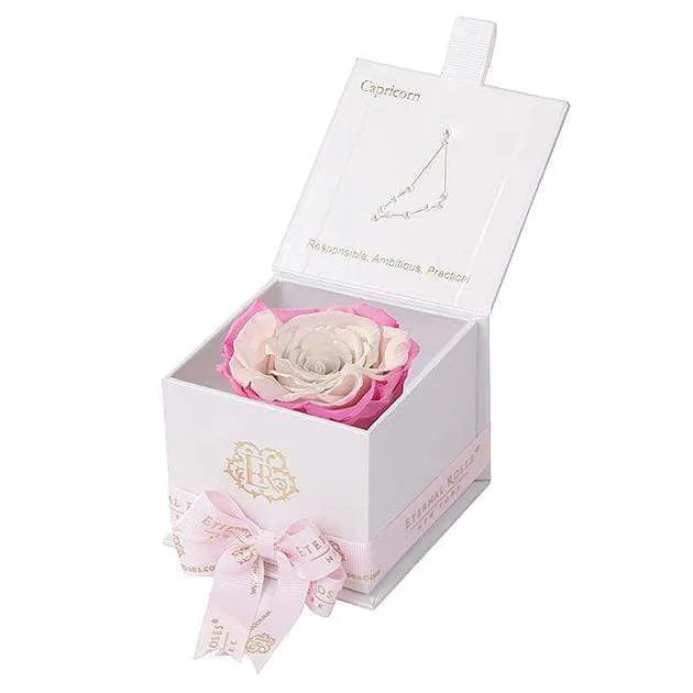 Eternal Roses® White / Sweet Pink Astor Eternal Rose Gift Box - Capricorn