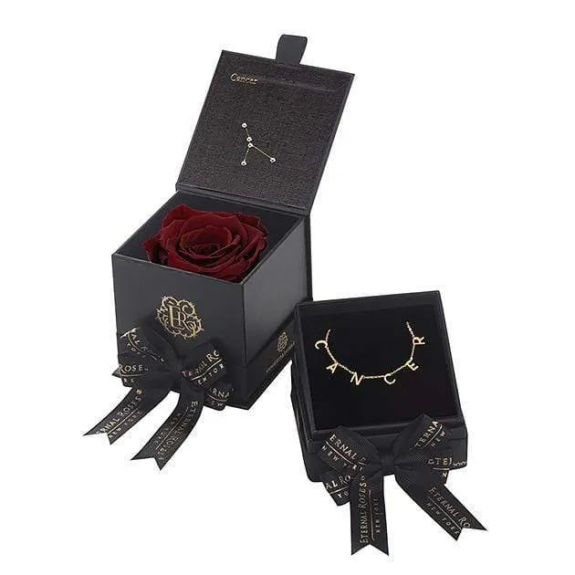 Eternal Roses® Astor Gift Box Wineberry Cancer Astor Box & Necklace Bundle