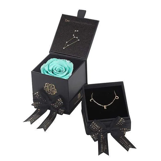 Eternal Roses® Astor Gift Box Tiffany Blue Leo Astor Box & Necklace Bundle