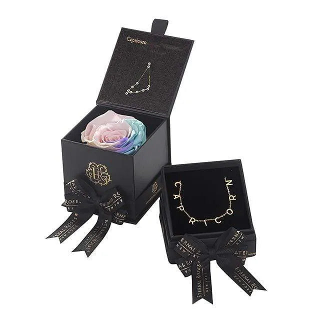 Eternal Roses® Candy Rainbow Capricorn Astor Box & Necklace Bundle