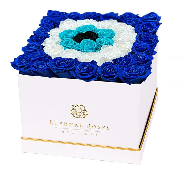 Eternal Roses® Centerpiece White Grand Lennox Gift Box in Evil Eye Design