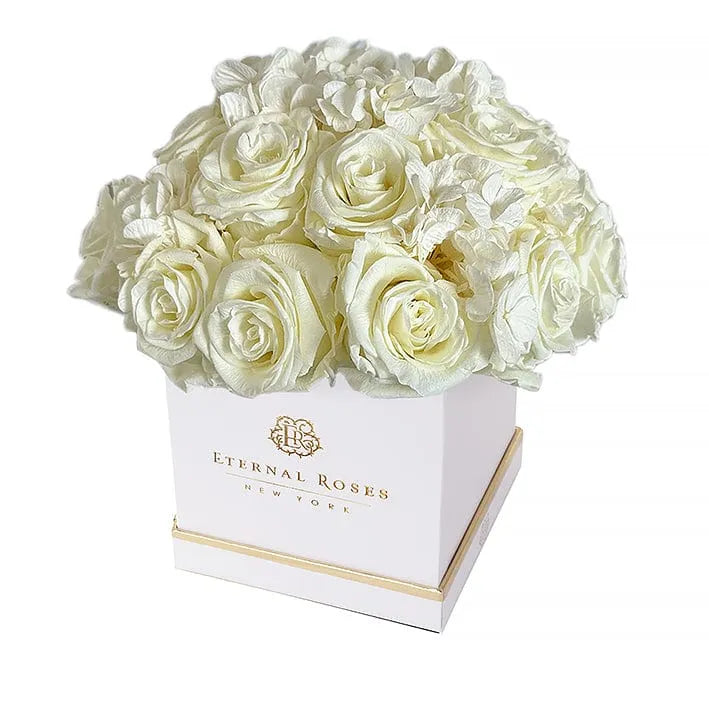 Eternal Roses® Centerpiece White Lennox Half Moon Gift Box in Canary