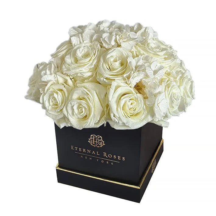 Eternal Roses® Centerpiece Black Lennox Half Moon Gift Box in Canary