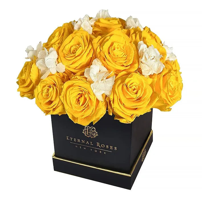 Eternal Roses® Centerpiece Black Lennox Half Moon Gift Box in Friendship Yellow