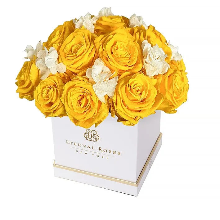 Eternal Roses® Centerpiece White Lennox Half Moon Gift Box in Friendship Yellow