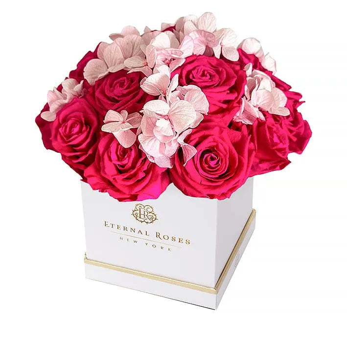 Eternal Roses® Centerpiece White Lennox Half Moon Gift Box in Hot Pink