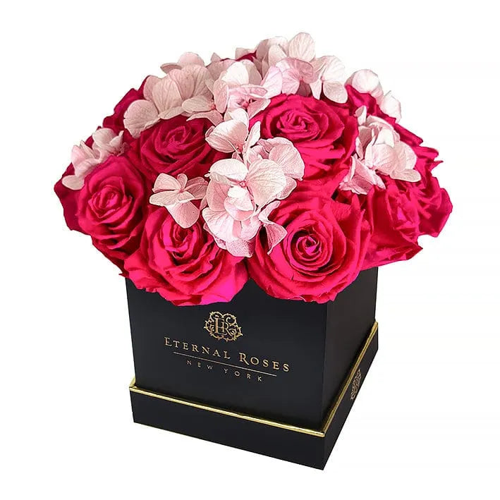 Eternal Roses® Centerpiece Black Lennox Half Moon Gift Box in Hot Pink