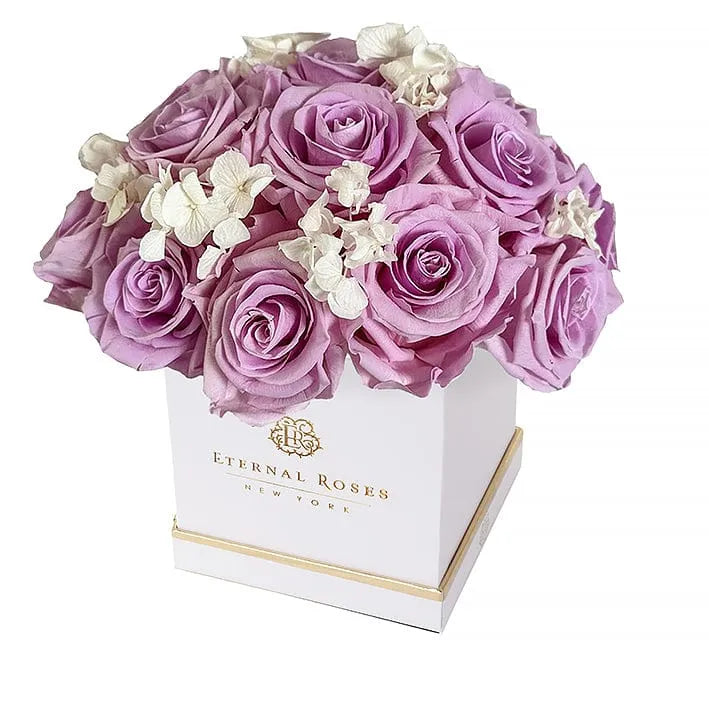 Eternal Roses® Centerpiece White Lennox Half Moon Gift Box in Iris