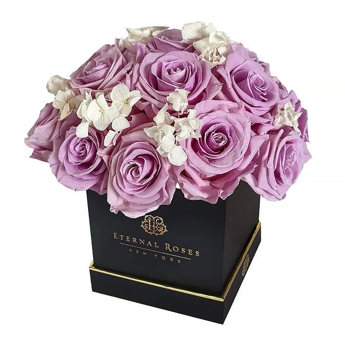 Eternal Roses® Centerpiece Black Lennox Half Moon Gift Box in Iris