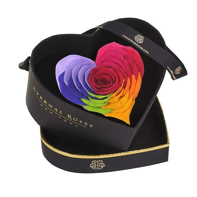 Eternal Roses® Gift Box Black Chelsea Heart Eternal Rose Gift Box in Rainbow