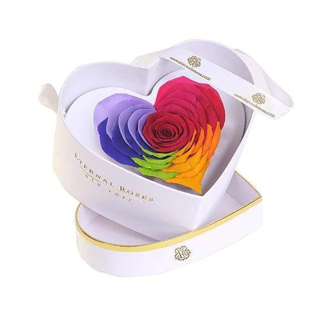 Eternal Roses® Gift Box White Chelsea Heart Eternal Rose Gift Box in Rainbow