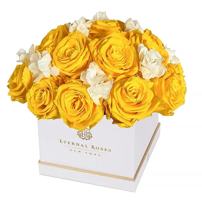 Eternal Roses® Gift White / Friendship Yellow Eternal Roses Half Moon Gift Box, Lennox Collection