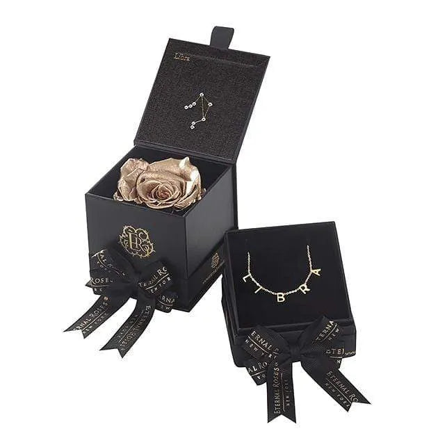 Eternal Roses® Gold Libra Astor Box & Necklace Bundle