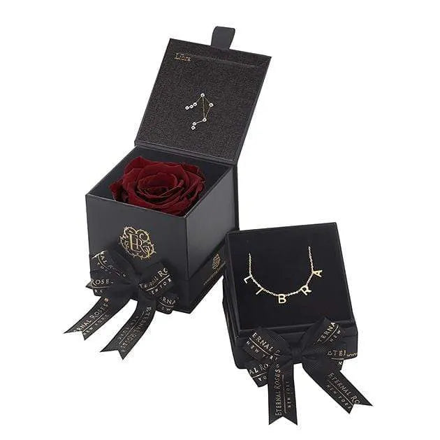 Eternal Roses® Wineberry Libra Astor Box & Necklace Bundle