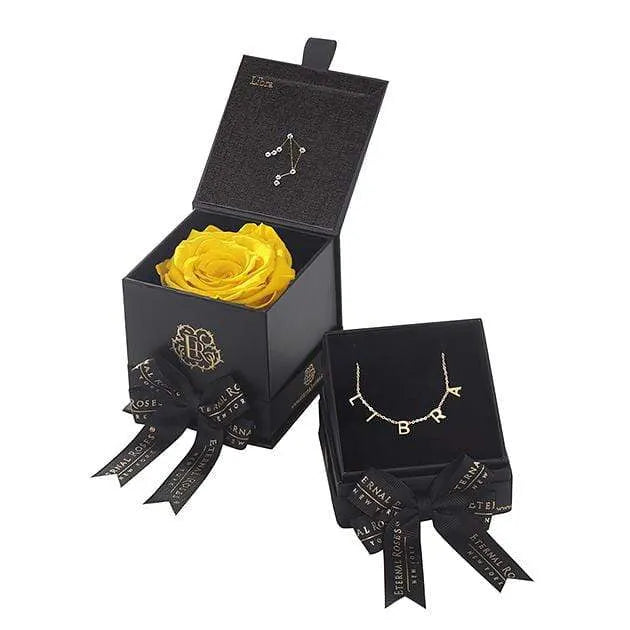 Eternal Roses® Friendship Yellow Libra Astor Box & Necklace Bundle