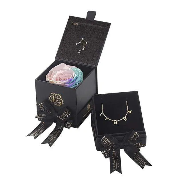 Eternal Roses® Candy Rainbow Libra Astor Box & Necklace Bundle