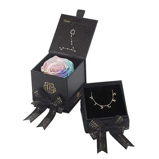 Eternal Roses® Candy Rainbow Pisces Astor Box & Necklace Bundle