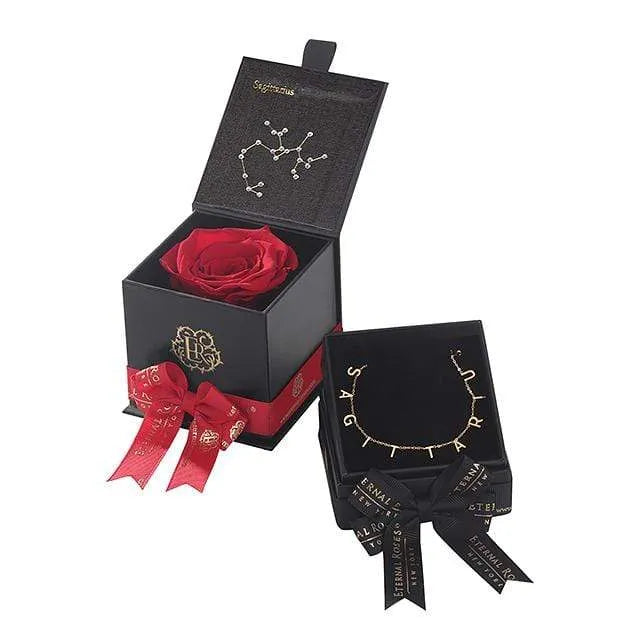 Eternal Roses® Scarlet Sagittarius Astor Box & Necklace Bundle
