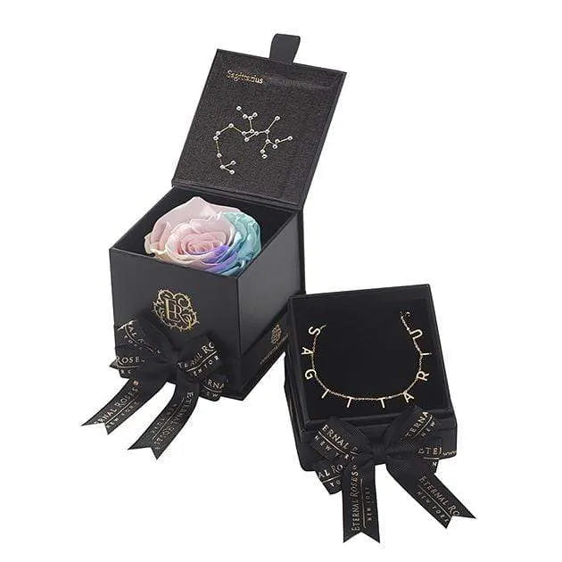 Eternal Roses® Candy Rainbow Sagittarius Astor Box & Necklace Bundle