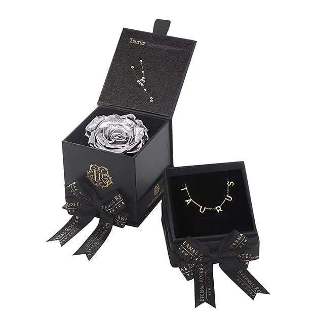Eternal Roses® Silver Taurus Box & Necklace Bundle