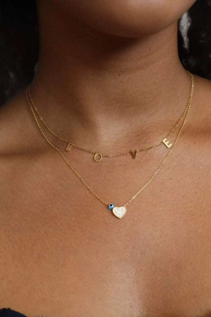 Eternal Roses® Tiny Heart Necklace with Evil Eye