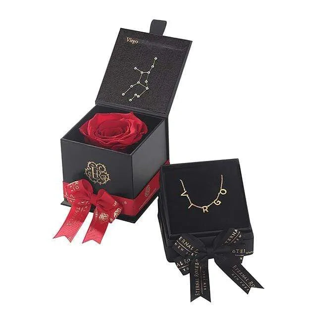 Eternal Roses® Scarlet Virgo Astor Box & Necklace Bundle