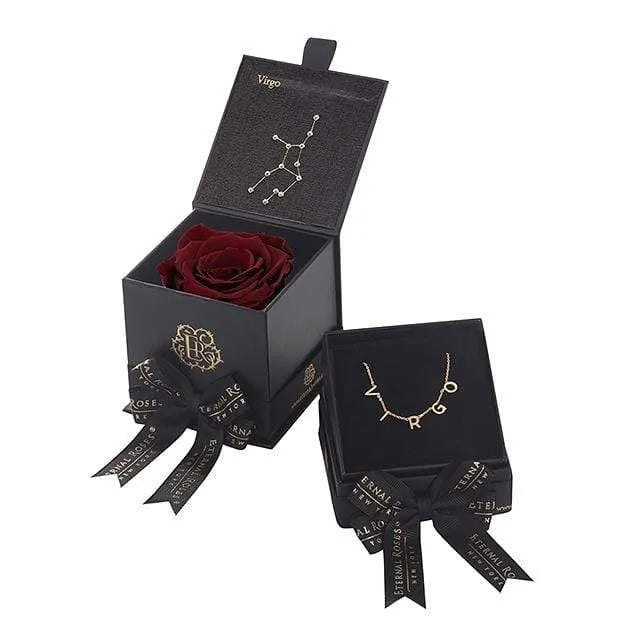 Eternal Roses® Wineberry Virgo Astor Box & Necklace Bundle
