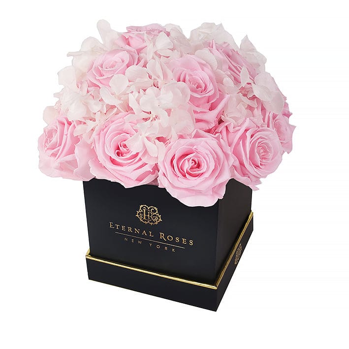 Eternal Roses® Centerpiece Black Lennox Half Moon Gift Box in Pink Martini