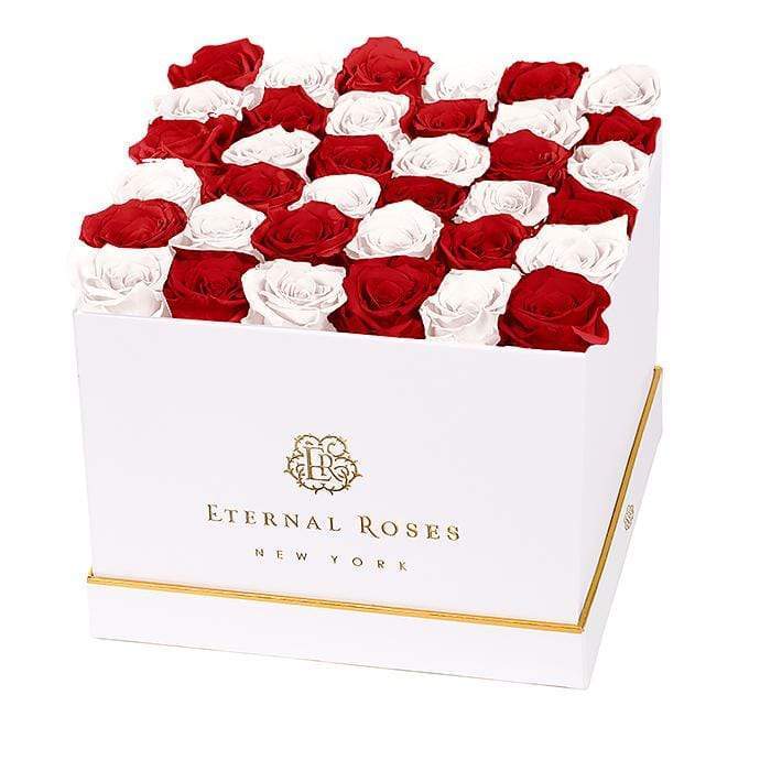 Eternal Roses® Gift Box White / Red Checkers Lennox Grand Eternal Rose Gift Box - Best Gift for Birthday/Anniversary