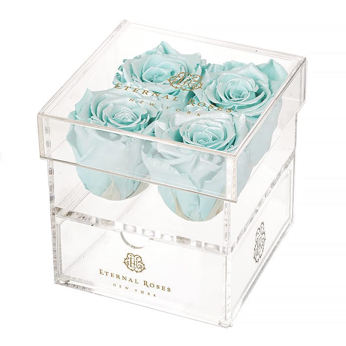 Eternal Roses® Gift Box 4-Rose / Pearly Tiffany Blue Madison Four Rose Keepsake Gift Box