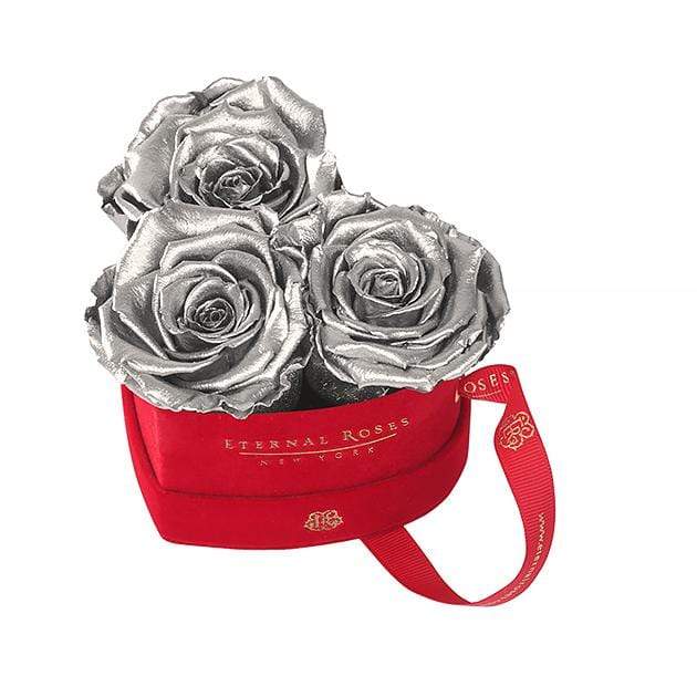 Eternal Roses® Silver Mini Chelsea Red Velvet Gift Box