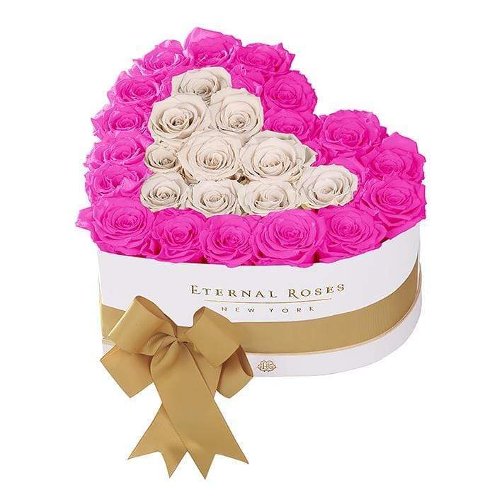 Eternal Roses® White / Hot Pink Serafina Mezzo Eternal Rose Gift Box - NEW